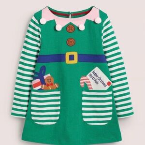 Mini Boden Festive Elf Tunic Appliqué Dress Sz 6-7